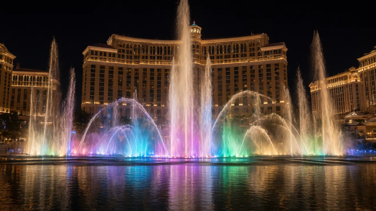 Bellagio Fountains show at night