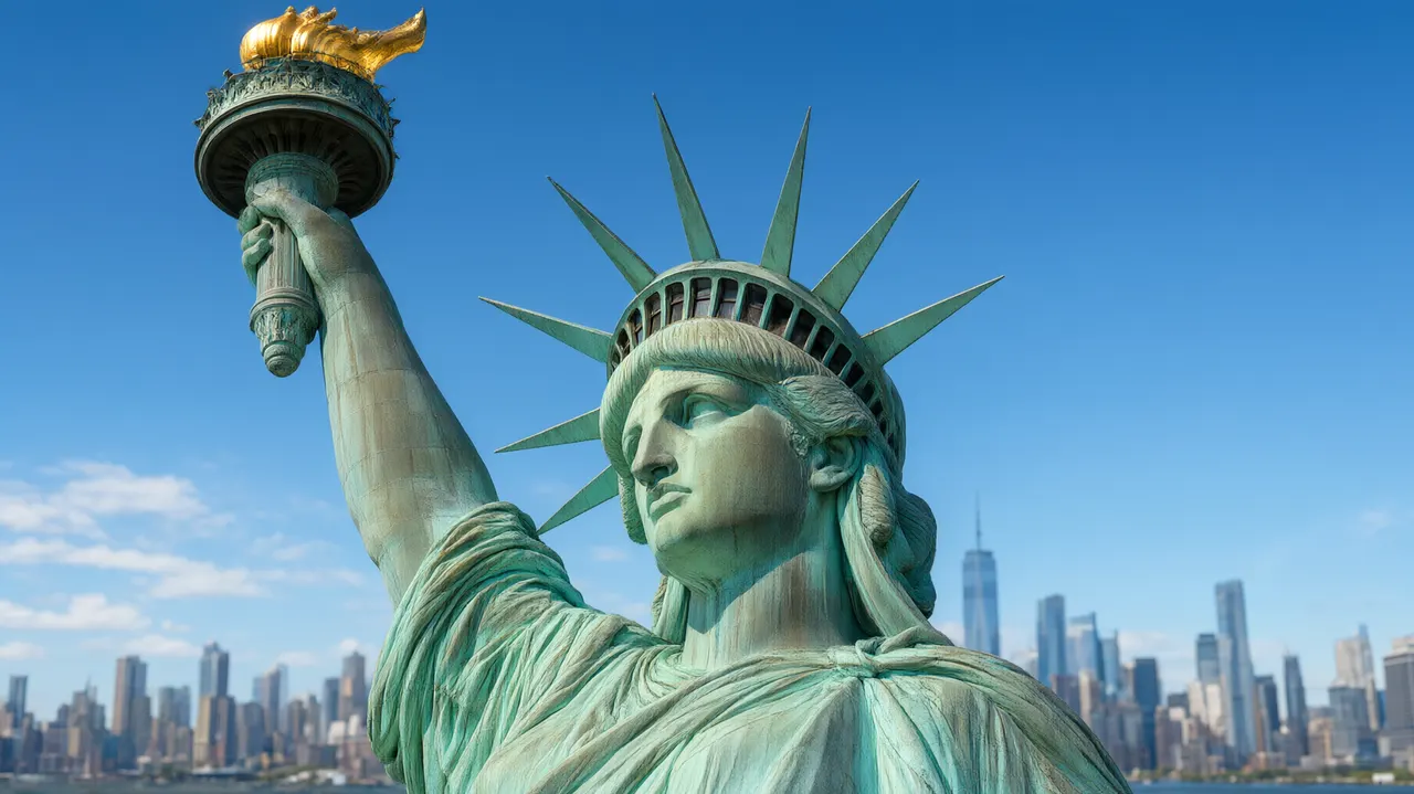 Statue of Liberty with Manhattan skyline in the background