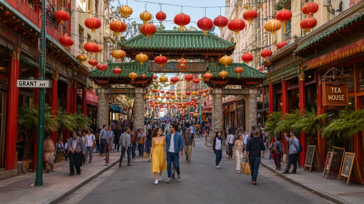 Busy street in San Francisco's Chinatown